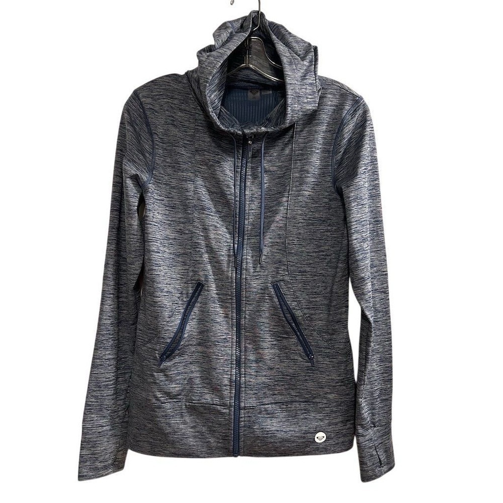 Roxy Women's‎ Medium Nlue Heathered Gray Hooded Zip-Up Jacket Casual Long Sleeve